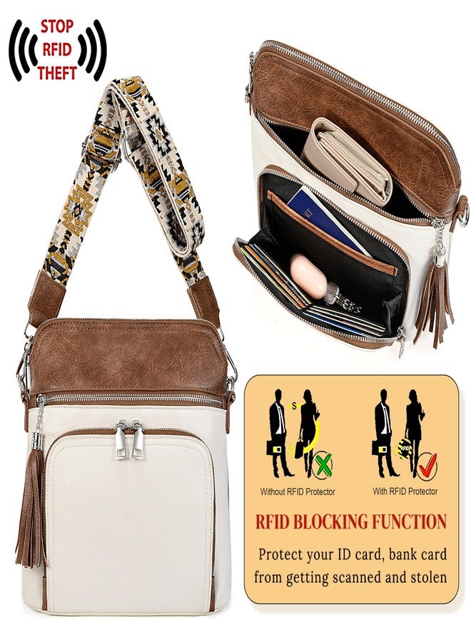 UTO RFID Crossbody Bags for Women Vegan Leather Purses Women's Shoulder Handbags with Tassel Wide Strap - Image 5