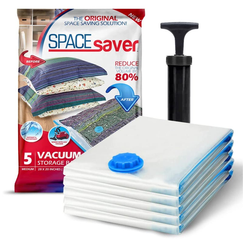SpaceSaver Vacuum Storage Bags  Clothes Storage Bag Vacuum Pack  Space Saver Vacuum Storage Bags for Clothes Storage Vacuum Bags for Bedding  Vacuum Bags for Clothes  with Pump MEDIUM 5Pack