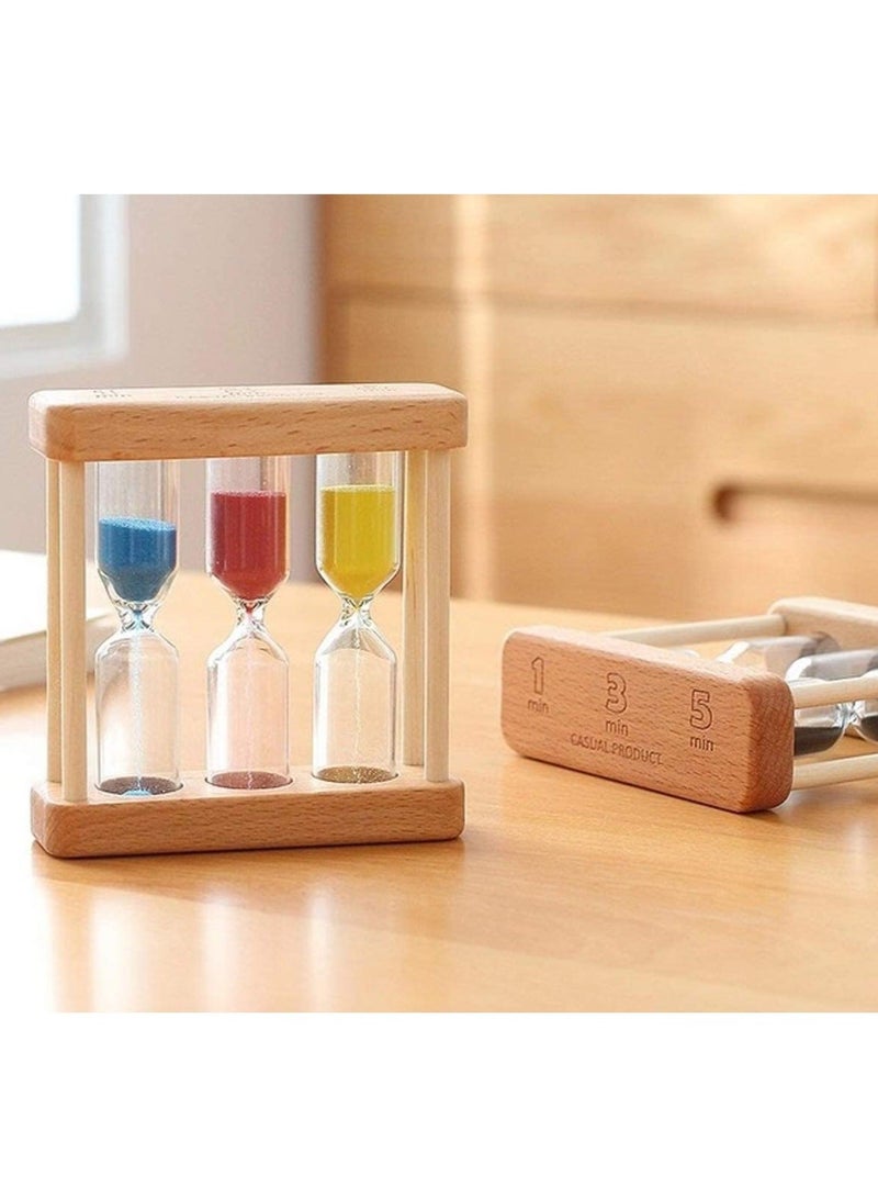 Wooden Sand Hourglass Timer Wood Frame Hourglass Sandglass Sand Clock Timer 1+3+5 Minute Mini Sand Timer Decoration Small Gift for Games Classroom Home Office Decoration (Colored) - Image 1