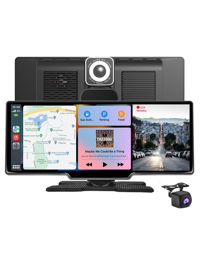 AROAQ Wireless Carplay Screen, 4k HD 10.26 Inch Car Smart Screen Wireless Carplay With Front And Rear Dual Recorders, Durable Android Auto Screen With Cam Recorder Loop Recording, (Without Memory Card) - Image 2