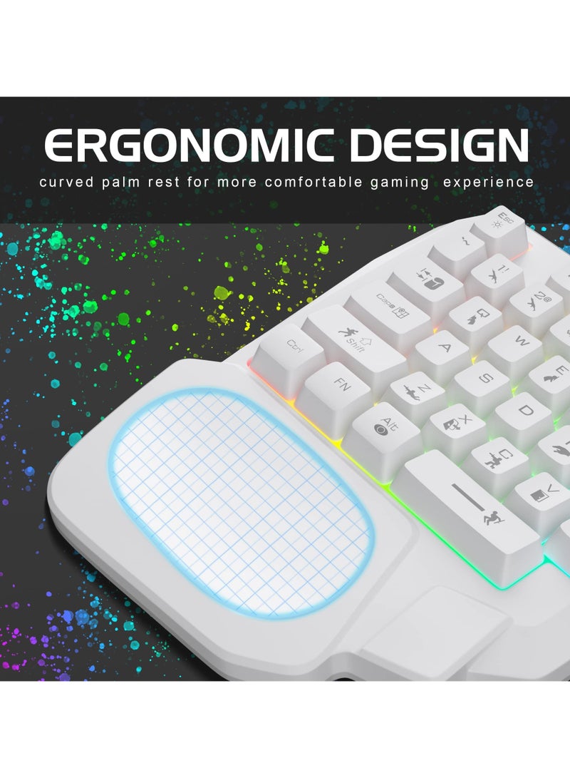 GNAFOTU One Handed Gaming Keyboard, Small Gaming Keyboard with Ergonomic Palm Rest, Mini Gaming Keypad, 35 Keys One-hand Wired Gaming Keypad Membrane Keyboard with LED for Gamer,White - Image 4