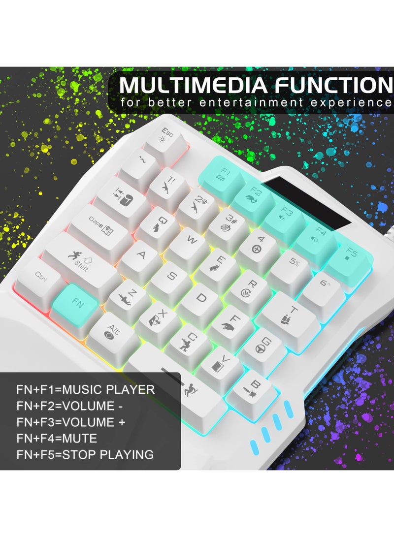 GNAFOTU One Handed Gaming Keyboard, Small Gaming Keyboard with Ergonomic Palm Rest, Mini Gaming Keypad, 35 Keys One-hand Wired Gaming Keypad Membrane Keyboard with LED for Gamer,White - Image 2