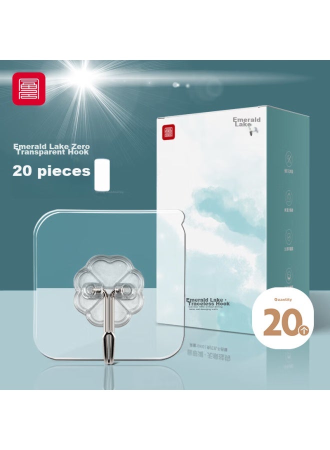 Foojo Hooks, 20-pack, Strong Adhesive Transparent Hooks, No Drilling Required Adhesive Hooks - Image 1