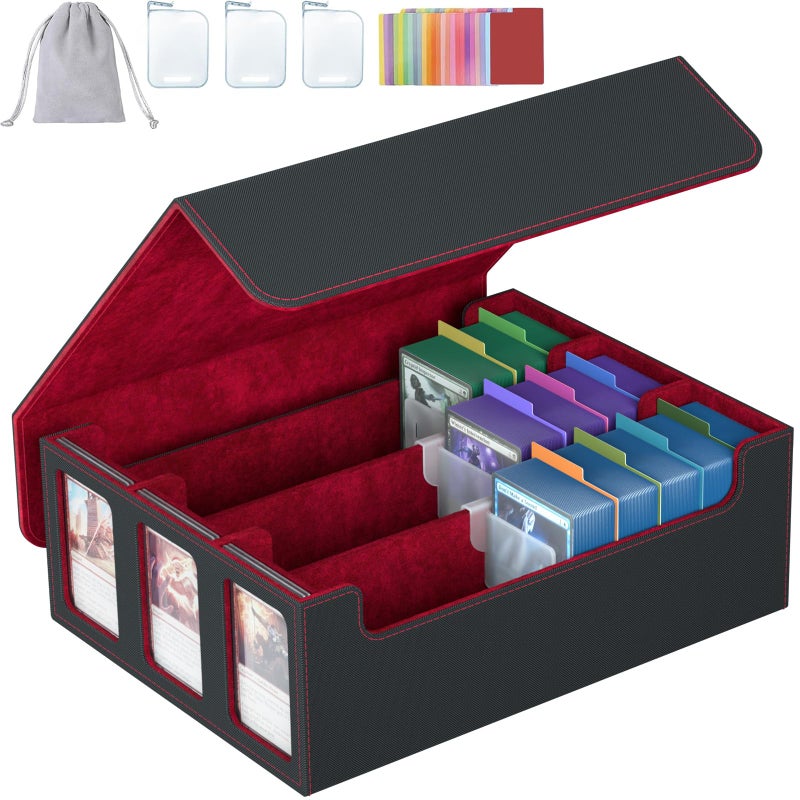 SENVINI 3-Row Trading Card Storage Box, Bulk Cards Case for 2400+ Mtg tcg Magic Playing Game Card Organizer, Commander Deck Box with 3 Supports & 24 Dividers - Image 1