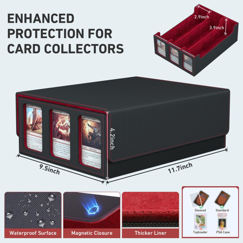 SENVINI 3-Row Trading Card Storage Box, Bulk Cards Case for 2400+ Mtg tcg Magic Playing Game Card Organizer, Commander Deck Box with 3 Supports & 24 Dividers - Image 2