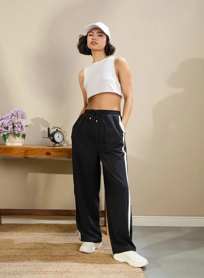 SASSAFRAS Sassafras Women Black Side Tape Drawstring Joggers