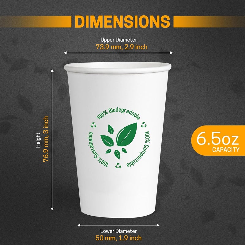 EcoEdge 6.5 Oz Disposable Heavy-Duty Party Paper Cups (Pack of 100) | For Coffee Latte, and Water | Natural, Compostable, Recyclable | Offices, Home, Take Away and Daily Use | 100% Eco Friendly - Image 4