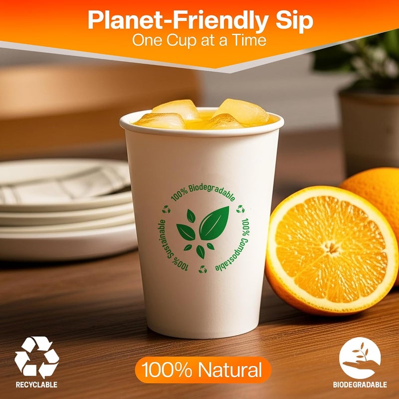 EcoEdge 6.5 Oz Disposable Heavy-Duty Party Paper Cups (Pack of 100) | For Coffee Latte, and Water | Natural, Compostable, Recyclable | Offices, Home, Take Away and Daily Use | 100% Eco Friendly - Image 3