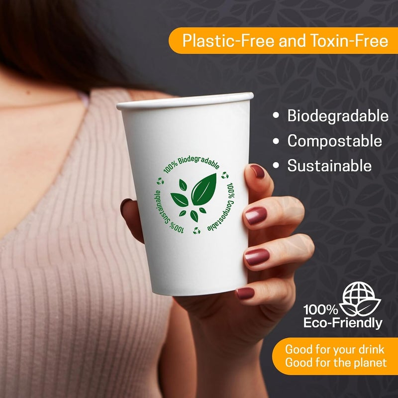 EcoEdge 6.5 Oz Disposable Heavy-Duty Party Paper Cups (Pack of 100) | For Coffee Latte, and Water | Natural, Compostable, Recyclable | Offices, Home, Take Away and Daily Use | 100% Eco Friendly - Image 2