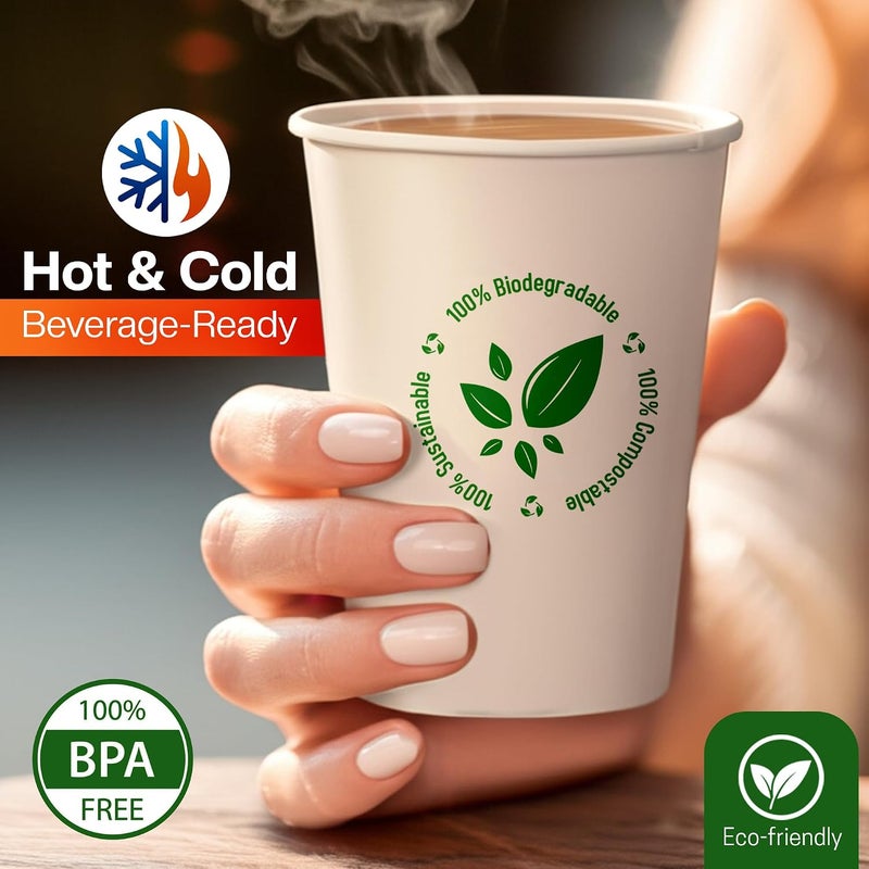 EcoEdge 6.5 Oz Disposable Heavy-Duty Party Paper Cups (Pack of 100) | For Coffee Latte, and Water | Natural, Compostable, Recyclable | Offices, Home, Take Away and Daily Use | 100% Eco Friendly - Image 5