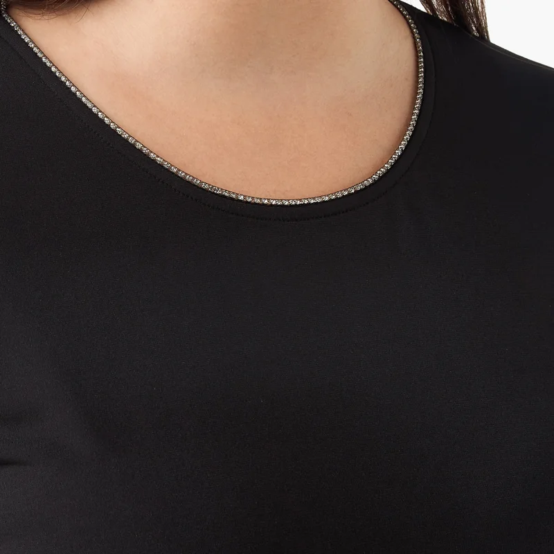  أولا بوبكن Plus Size Ulla Popken Embellished Top with Scoop Neck and 3/4 Sleeves