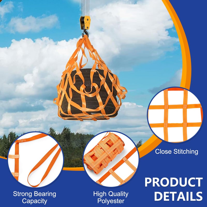 ARTJIANG Safety Lifting Straps, Flat Nylon Sling Hoisting Net - 3.3' x 3.3'ft Cargo Lifting Nets, 1100lbs Load Capacity for Construction Rigging & Moving - Image 2
