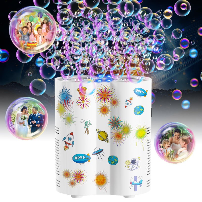 Panamalar Fireworks Bubble Machine Automatic Bubble Blower for Kids 20000 Bubbles per Min 26 Holes Bubble Machine with Lights240ml Solution DIY Sticker Bubble Maker Toys for Outdoor Party Wedding - Image 3