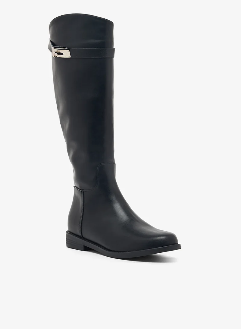 Ginger Metallic Buckle Detail Knee High Boots