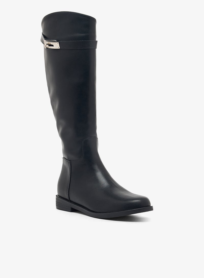 Ginger Metallic Buckle Detail Knee High Boots - Image 2