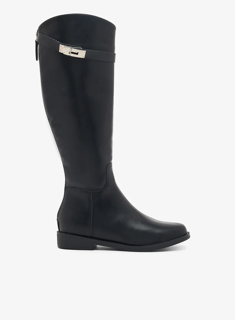 Ginger Metallic Buckle Detail Knee High Boots