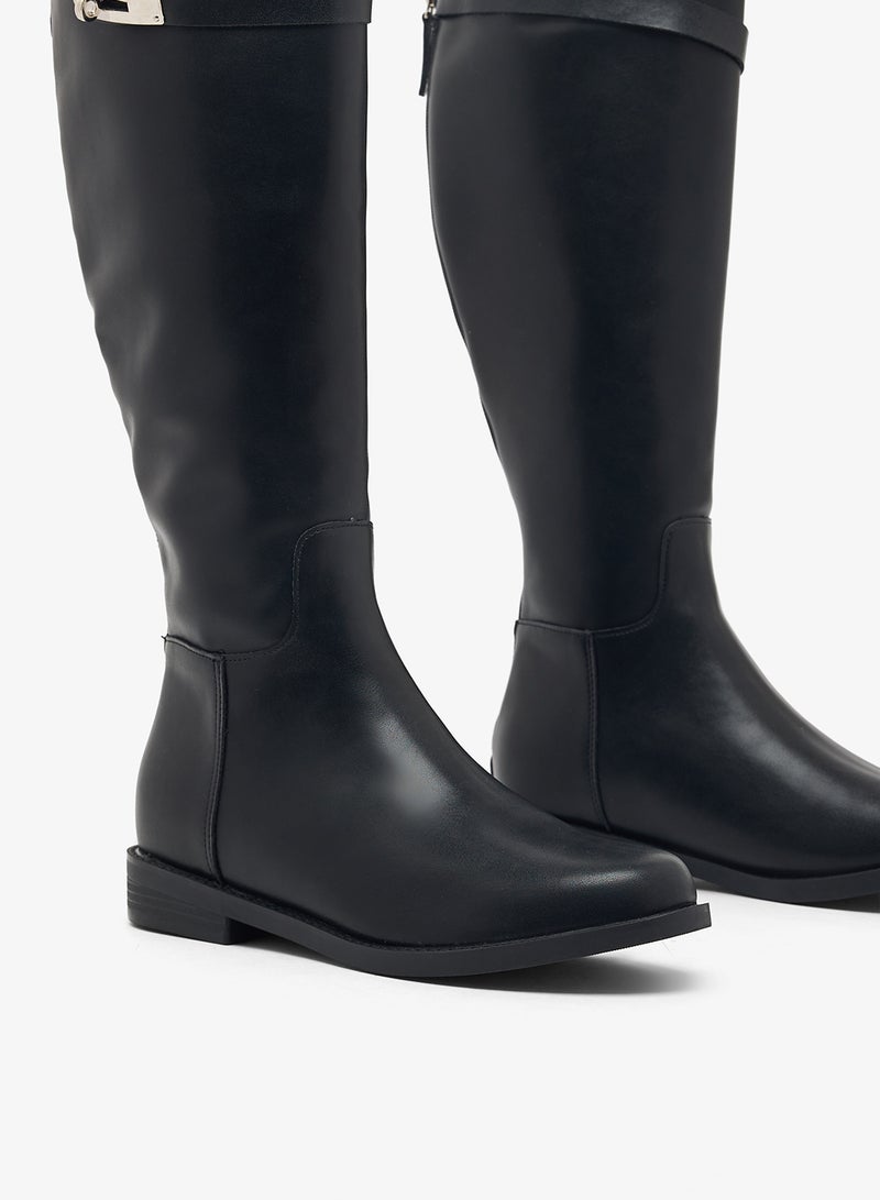 Ginger Metallic Buckle Detail Knee High Boots - Image 4