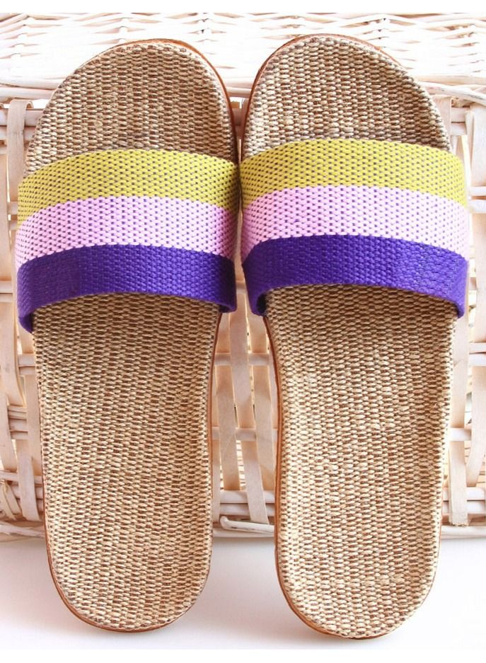 Loquat Flax Slippers Linen Slippers No Slip Indoor Slippers Open Toe Multicolor Stripes 