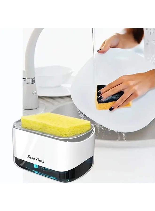 White Press Type Soap Dispenser Kitchen Sink Sponge Rack Organizer - Image 5