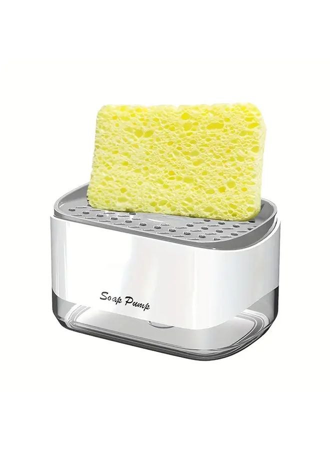 White Press Type Soap Dispenser Kitchen Sink Sponge Rack Organizer - Image 1
