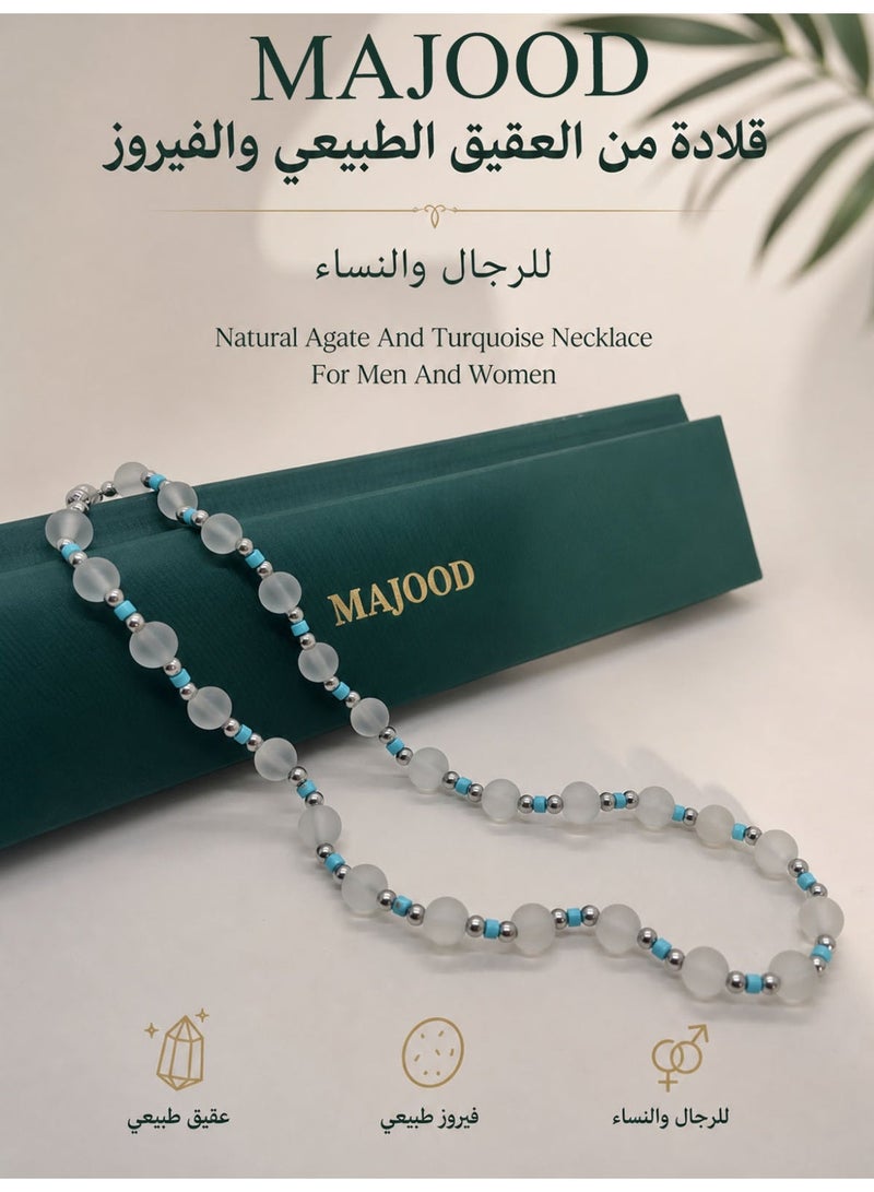موجود عقد من العقيق الطبيعي والفيروز/للرجال والنساء - Image 1
