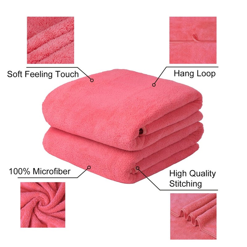 JML Microfiber Bath Towels, 2 Pack, 30"x60"- 350GSM High Density Fleece Towel Set for Luxury Hotel & SPA, Shower, Pool, Yoga, Suana - Large, Super Soft, Absorbent, Lint-Free, Coral Pink - Image 2