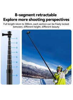 Selfie Stick Carbon Fibre, 3m/9.8FT Long Carbon Fiber Selfie Stick, Extension Invisible Selfie Stick, for GoPro Hero Max 11 10 9 8 Insta360 X3,ONE X2,ONE R,ONE X DJI Action 3 Series