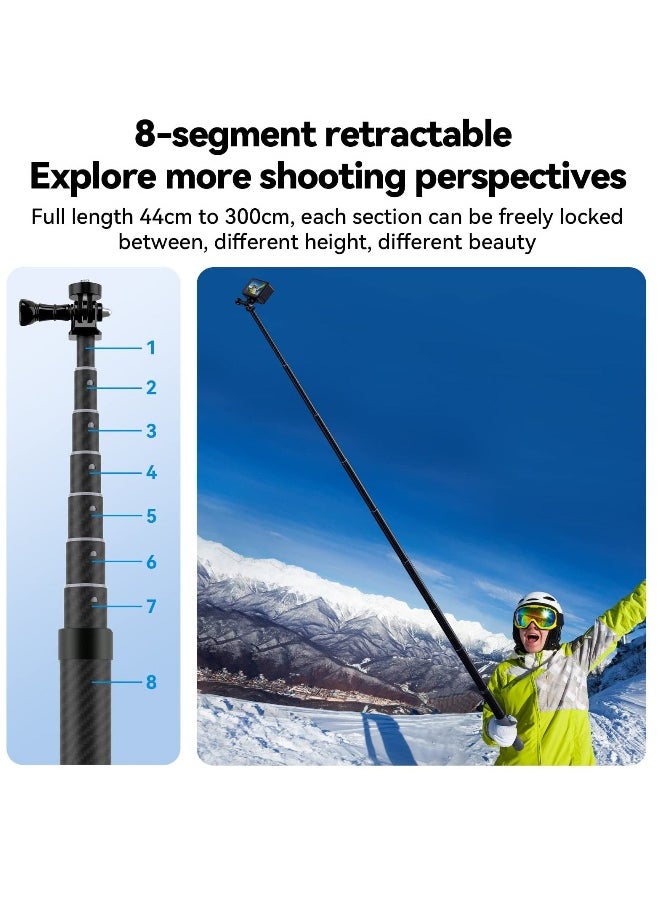 Generic - Selfie Stick Carbon Fibre, 3m/9.8FT Long Carbon Fiber Selfie Stick, Extension Invisible Selfie Stick, for GoPro Hero Max 11 10 9 8 Insta360 X3,ONE X2,ONE R,ONE X DJI Action 3 Series - Image 1