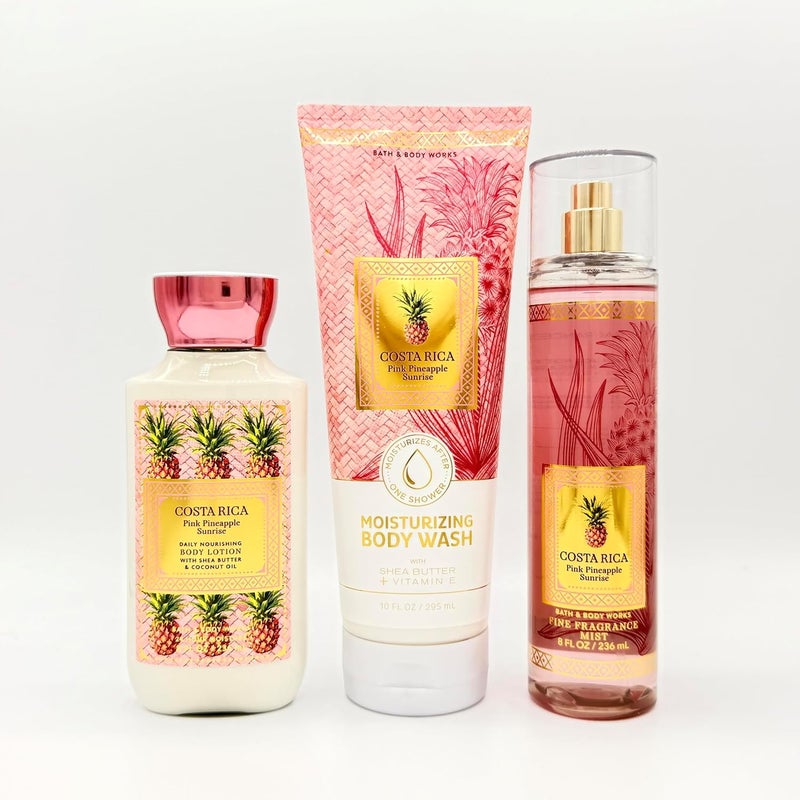 Costa Rica Pink Pineapple Sunrise 3Piece Bath Bundle Moisturizing Body Wash Daily Nourishing Body Lotion and Fine Fragrance Mist - Image 1