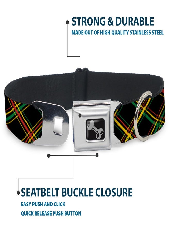 Buckle Down Buckle-Down Seatbelt Buckle Dog Collar - Plaid X Rasta - 1.5" Wide - Fits 18-32" Neck - Large - Image 4