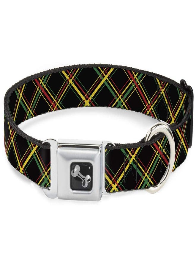 Buckle Down Buckle-Down Seatbelt Buckle Dog Collar - Plaid X Rasta - 1.5" Wide - Fits 18-32" Neck - Large - Image 1