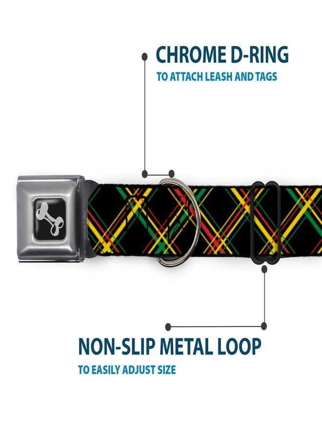 Buckle Down Buckle-Down Seatbelt Buckle Dog Collar - Plaid X Rasta - 1.5" Wide - Fits 18-32" Neck - Large - Image 5