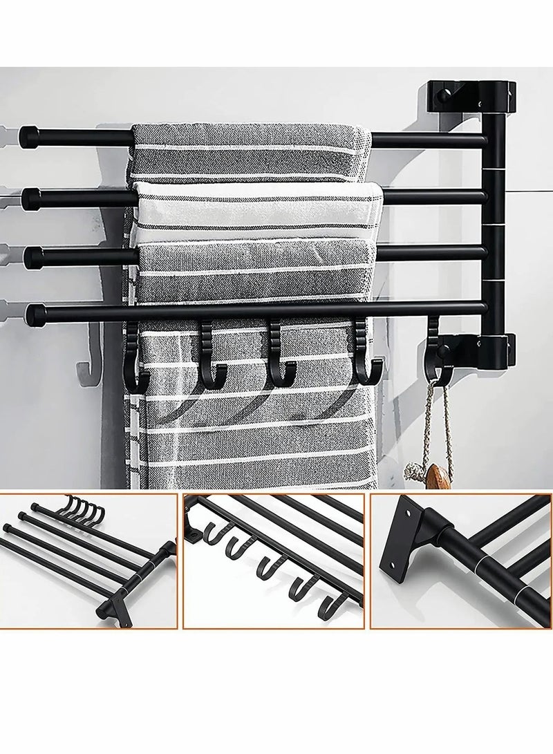 Swivel Towel Rack, 4-Arm Bathroom Wall Mounted Bars Holder with Hooks Rustproof 180° Rotation Organizer for Kitchen - Image 5