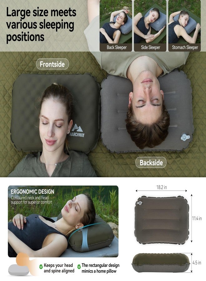MARCHWAY Inflatable Camping Pillow with Foam Top - Lightweight Compact, Dual-Sided All-Season for Camping, Hiking, Backpacking, Car Travel (Green) - Image 2