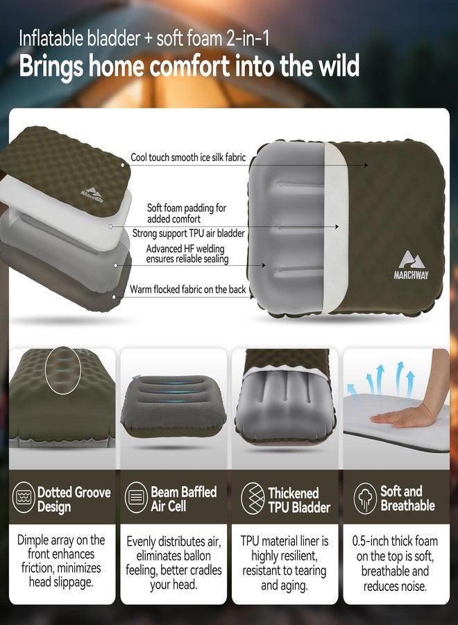 MARCHWAY Inflatable Camping Pillow with Foam Top - Lightweight Compact, Dual-Sided All-Season for Camping, Hiking, Backpacking, Car Travel (Green) - Image 3