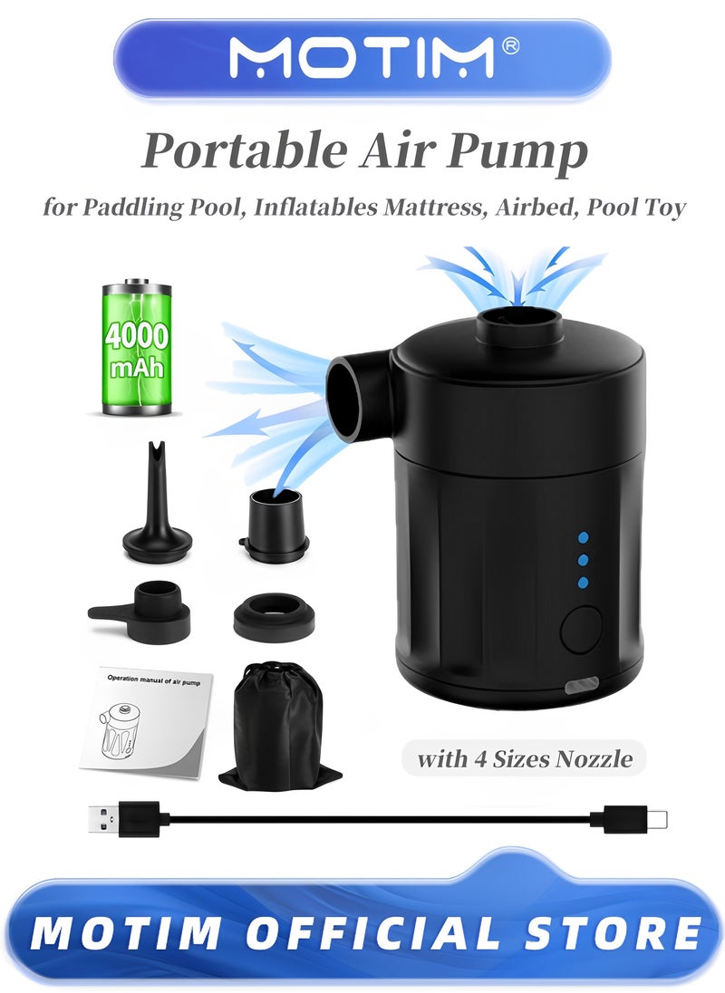 Motim Portable Air Pump for Inflatables with 4 Sizes Nozzle 4000mAh 5KPA for Paddling Pool Inflatables Mattress Airbed Pool Toy  - Image 1