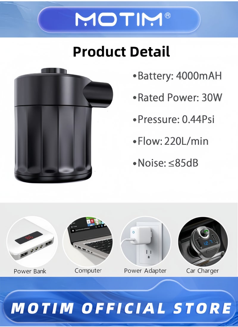 Motim - Portable Air Pump for Inflatables with 4 Sizes Nozzle 4000mAh 5KPA for Paddling Pool Inflatables Mattress Airbed Pool Toy - Image 1