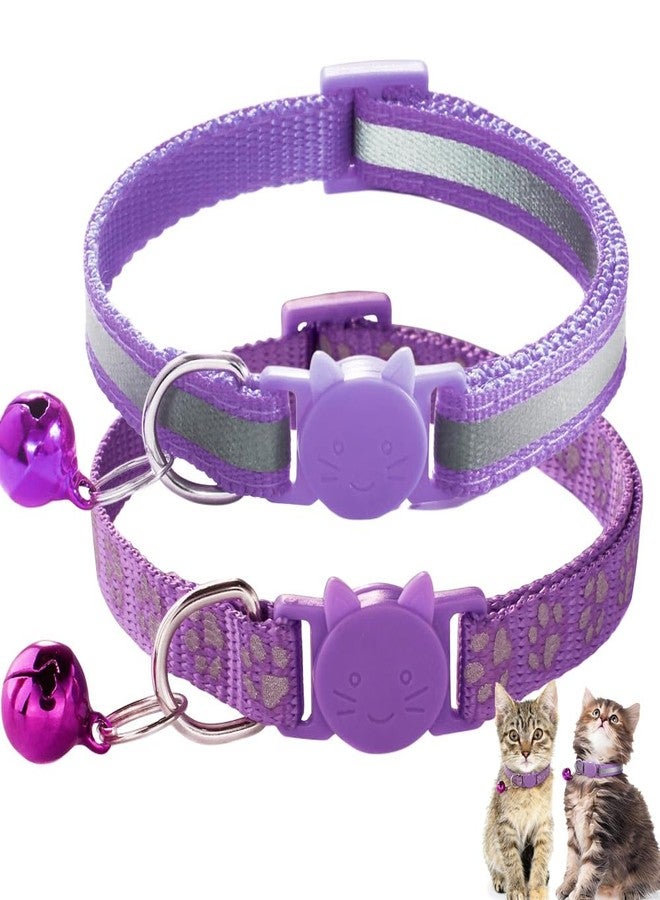 Weimostar Purple Reflective XS Cat Collar with Bell, 2 Pack Breakaway Kitten Collars Girl Cute Soft Quick Release Safety Buckle for XXS XSmall Extra Small Tiny Little Pets Female - Image 1