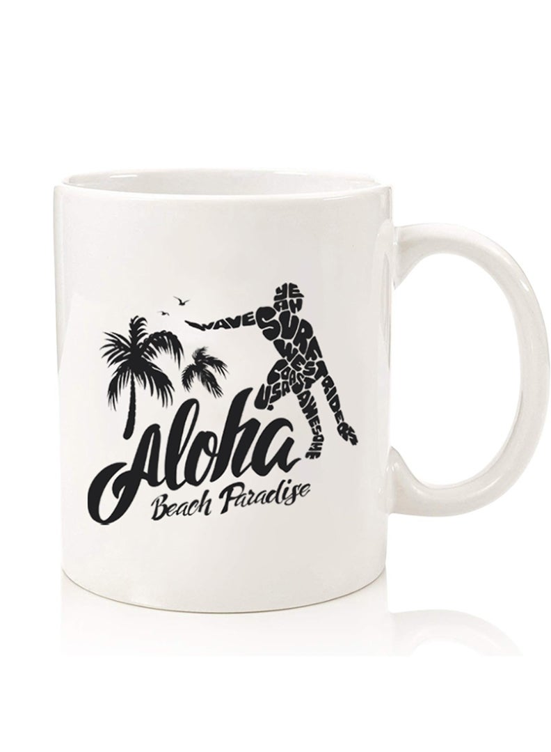 Theodor Premium Quality Two Sided Printed Coffee Mug Tea Cup For Home Office, Kids Men Women Aloha Beach Paradise Black - Image 1