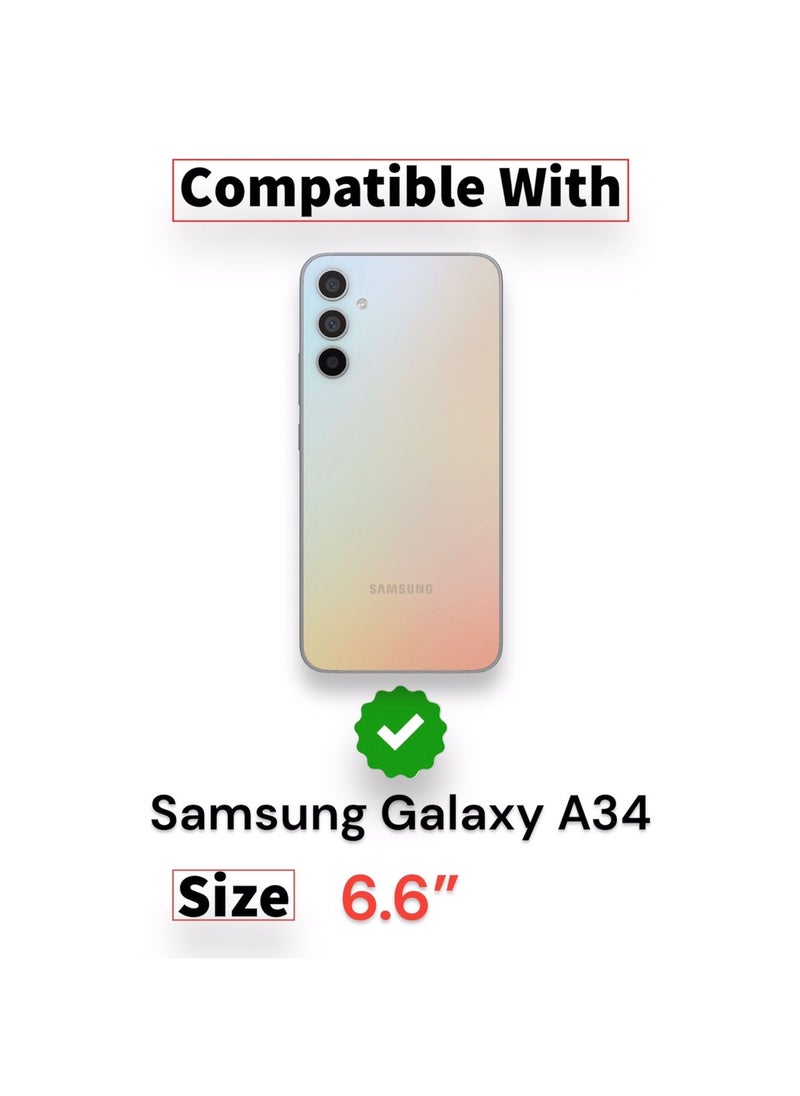 ماركة غير محددة - جراب خلفي من السيليكون لهاتف Samsung Galaxy A34 مع حزام معصم بمقبض جلدي، وحامل خلفي يتميز بالوضع الأفقي والرأسي، وحامل مغناطيسي متوافق مع Samsung Galaxy A34 (6.6 بوصة) (أسود) - Image 1