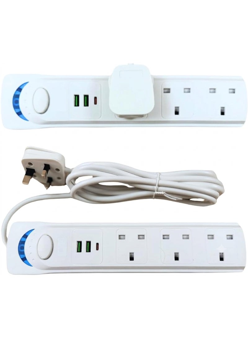 بست وان سلك تمديد بثلاثة منافذ وكابل بطول 3 أمتار، منفذي شحن USB-A ومنفذ شحن USB-C، سلك تمديد عالمي ثلاثي المنافذ مزود بمنفذي USB وUSB-C، 3 مقابس طاقة عالمية، كابل تمديد بطول 3 أمتار، وصلة كهربائية متعددة المنافذ ثلاثية الأطراف بقدرة 1700 واط للاستخدام المنزلي والمكتبي والمطبخي والسفر - Image 3