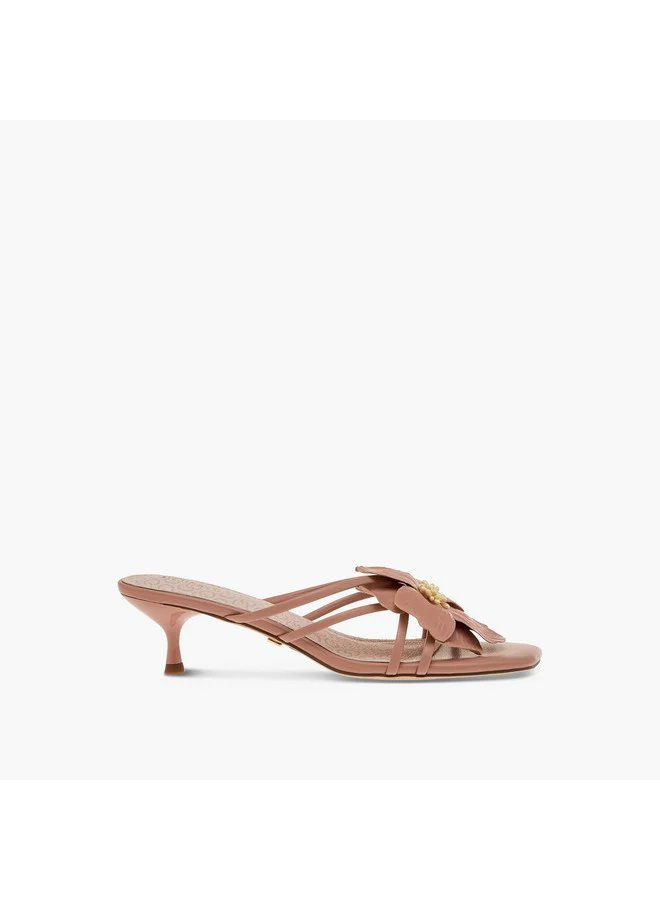 Celeste Women's Flower Applique Slip-On Sandals with Kitten Heels