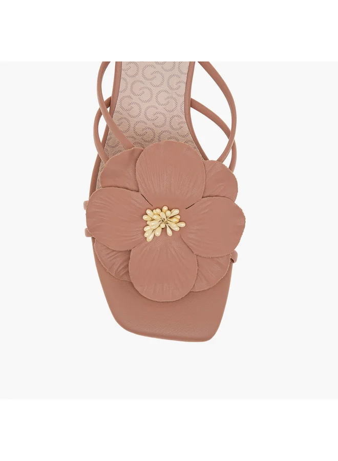 Celeste Women's Flower Applique Slip-On Sandals with Kitten Heels