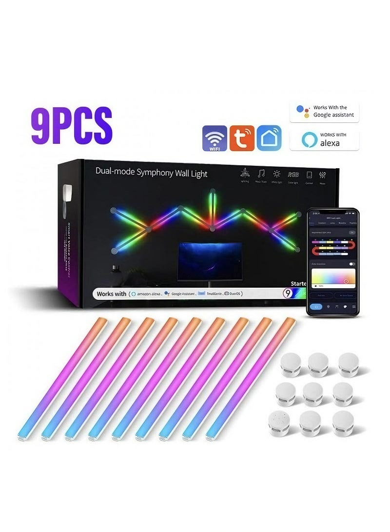 إج مصابيح LED الجدارية الذكية مع اتصال WiFi،  قابلة للتعتيم، تتزامن مع الموسيقى، ويتم التحكم بها عبر التطبيق  - مثالية لتزيين غرف الألعاب والديكور الداخلي - 9 قطع - Image 1