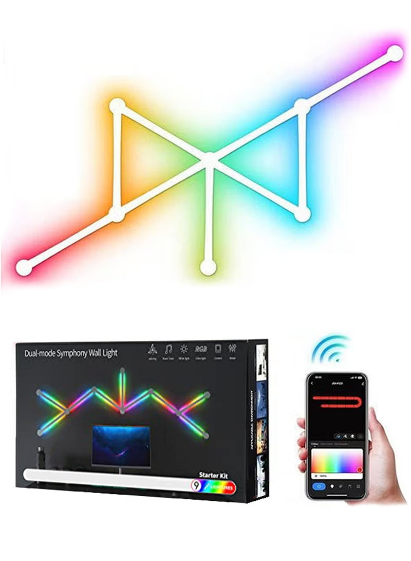 إج مصابيح LED الجدارية الذكية مع اتصال WiFi،  قابلة للتعتيم، تتزامن مع الموسيقى، ويتم التحكم بها عبر التطبيق  - مثالية لتزيين غرف الألعاب والديكور الداخلي - 9 قطع - Image 2