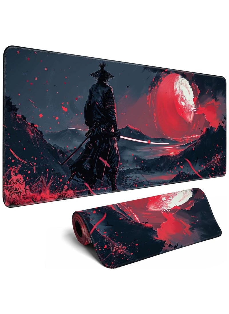 REDRAGON - Black Desk Mat Japanese Samurai Mouse Pad XL Red Anime Big Mousepad Gaming Large Mouse Pad for Men Desk Pad with Stitched Edges Non-Slip Large Computer Mat, 31.5x11.8 in - Image 1
