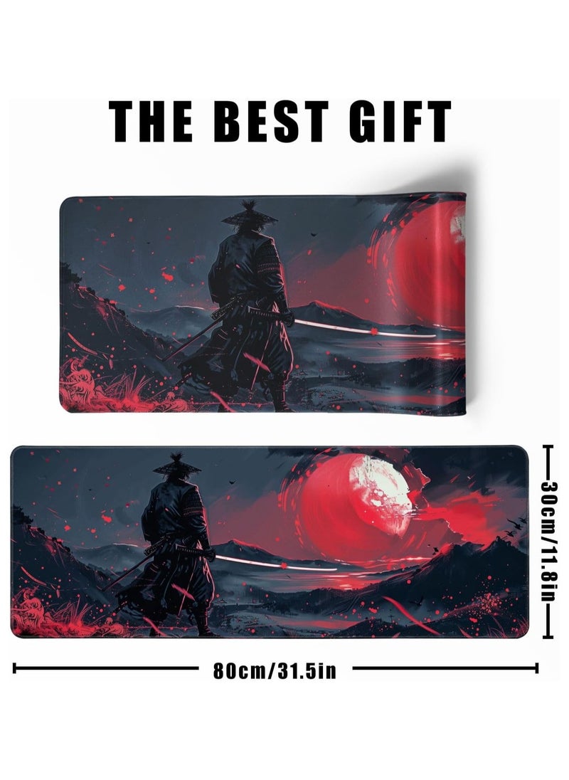 REDRAGON - Black Desk Mat Japanese Samurai Mouse Pad XL Red Anime Big Mousepad Gaming Large Mouse Pad for Men Desk Pad with Stitched Edges Non-Slip Large Computer Mat, 31.5x11.8 in - Image 1
