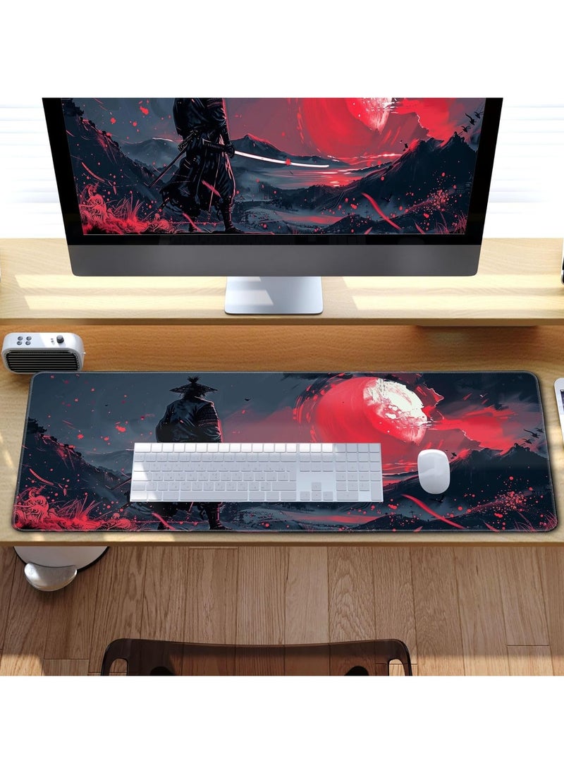 REDRAGON - Black Desk Mat Japanese Samurai Mouse Pad XL Red Anime Big Mousepad Gaming Large Mouse Pad for Men Desk Pad with Stitched Edges Non-Slip Large Computer Mat, 31.5x11.8 in - Image 1