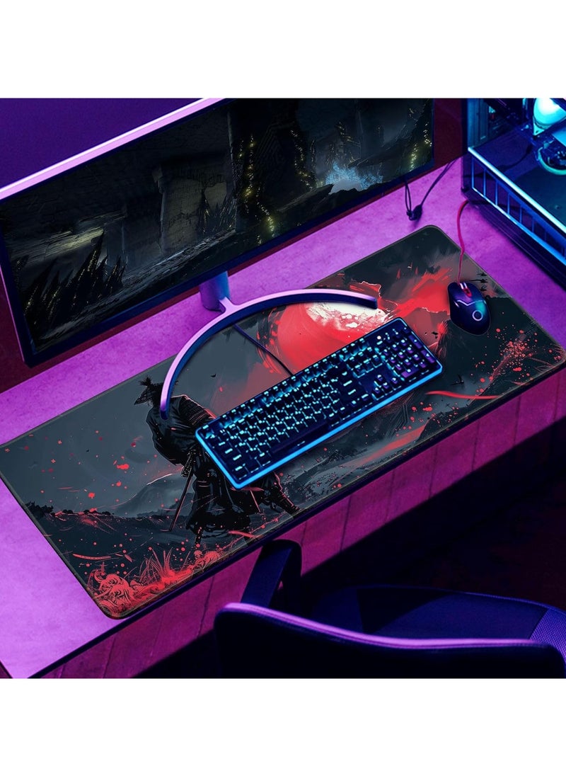 REDRAGON - Black Desk Mat Japanese Samurai Mouse Pad XL Red Anime Big Mousepad Gaming Large Mouse Pad for Men Desk Pad with Stitched Edges Non-Slip Large Computer Mat, 31.5x11.8 in - Image 1