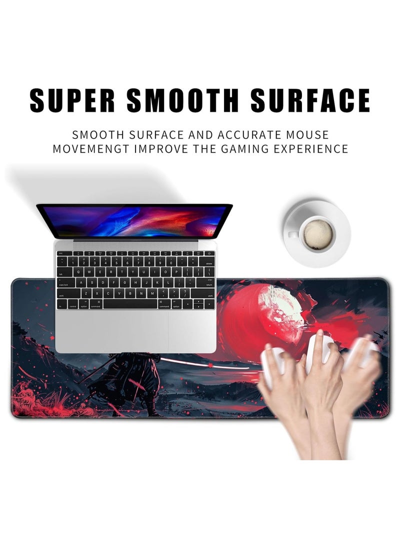 REDRAGON - Black Desk Mat Japanese Samurai Mouse Pad XL Red Anime Big Mousepad Gaming Large Mouse Pad for Men Desk Pad with Stitched Edges Non-Slip Large Computer Mat, 31.5x11.8 in - Image 1